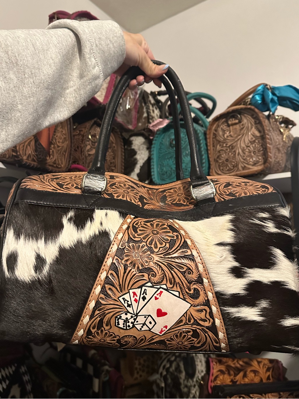 Authentic Western Aces Cowhide Duffle Or Weekender Bag - Genuine Leather